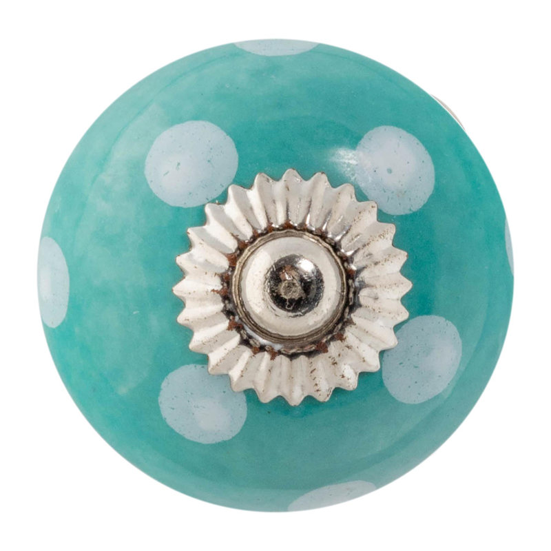Nicola Spring - Round Ceramic Cabinet Knob, Turquoise/White