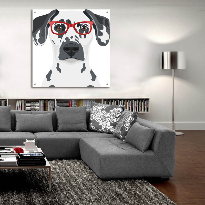 Art mural en verre Epic Art, Dalmatian portant des lunettes de hipster, H 36 po x l 36 po x P 0,2 po