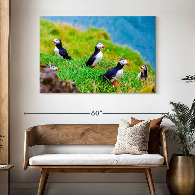 Puffins On Grass, 32" H x 48" W
