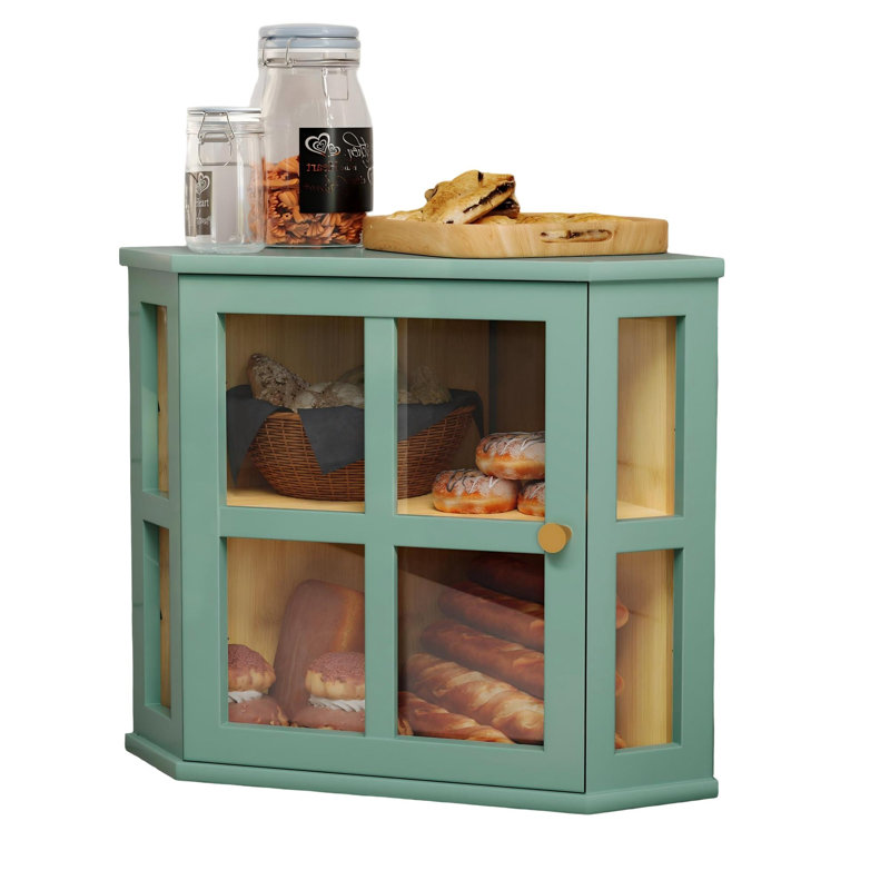 Boîte à pain de coin en bambou, rangement à pain à 2 niveaux avec porte en acrylique, grand bac à pain de rangement pour comptoir de cuisine (vert)