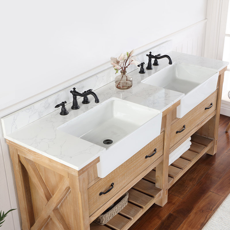 Villareal 72'' Double Bathroom Vanity with Stone Top, Weathered Pine