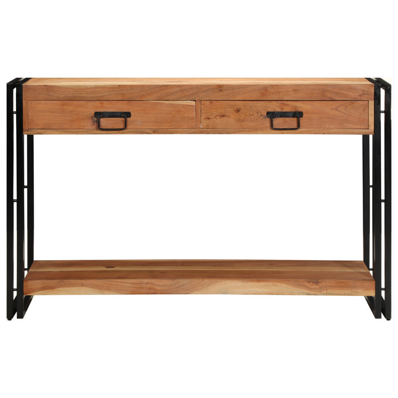 Solid Wood Top Console Table, Brown, 75cm H x 120cm W x 33cm D