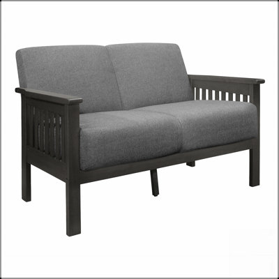 Classic Living Room Loveseat With Gray Cushions And Solid Rubberwood Frame, Transitional Style For Elegant Comfort
