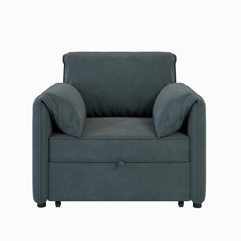 Convertible Pull Out Sleeper Chair with Adjustable Backrest with Thicked Cushions, Gray Linen