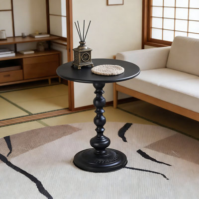Round Side Table With Metal Base - 13.8 Inch Vintage Accent Table For Living Room, Bedroom, Office And Patio - Sturdy Matte Black End Table With Modern Mid-Century Design
