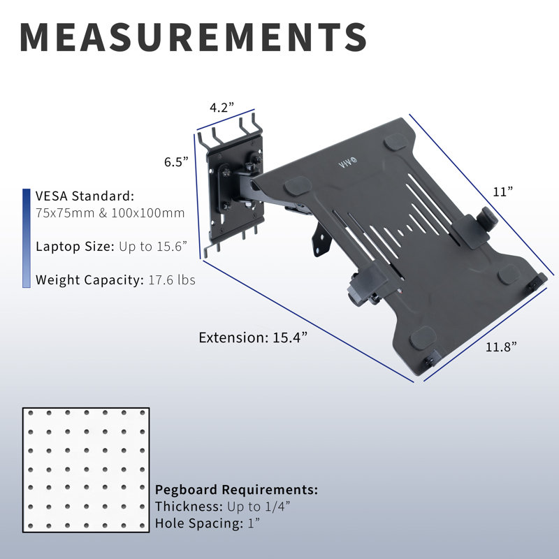Vivo Pegboard Compatible 10" To 15.6" Laptop Computer Holder