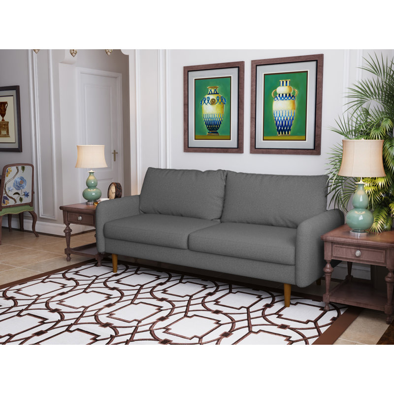 69.5' Round Arm Contemporary Style Sofa, Dark Gray