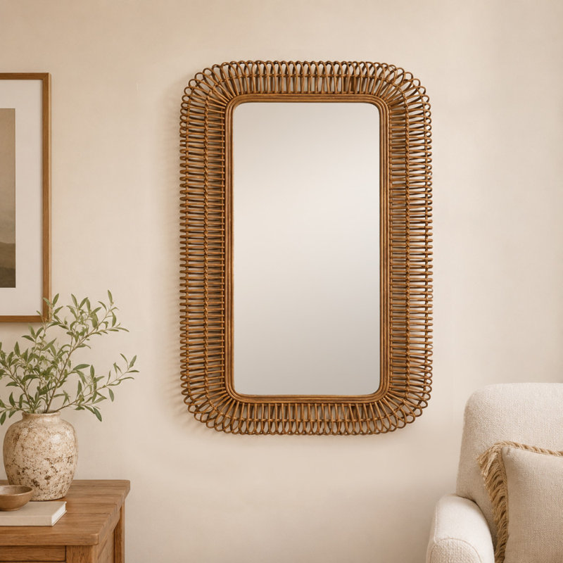 Brown Wood Tribal Handmade Woven Room Wall Mirror