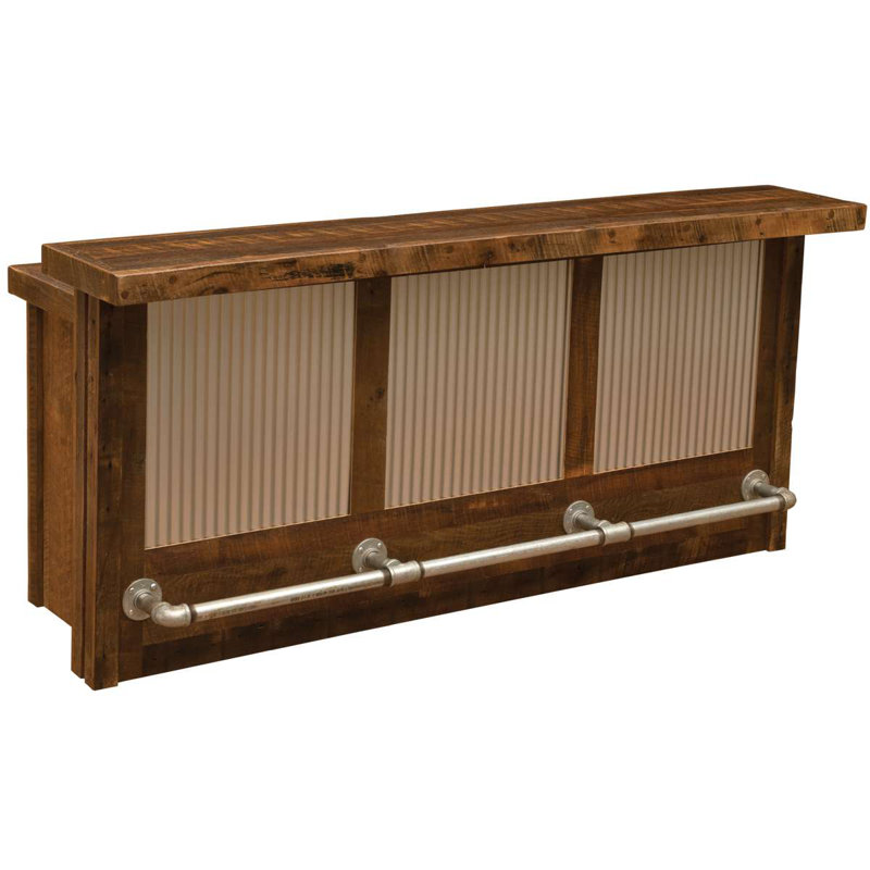 Fireside Lodge Barnwood 7-foot Bar with Corrugated Steel - Sink Cabinet - Artisan Top - Refrigerator Opening on Left