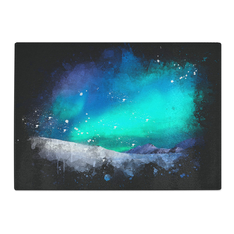 Tempered Glass Aurora Borealis in Iceland Paint Splash Chopping Board, 20 cm x 28.5 cm