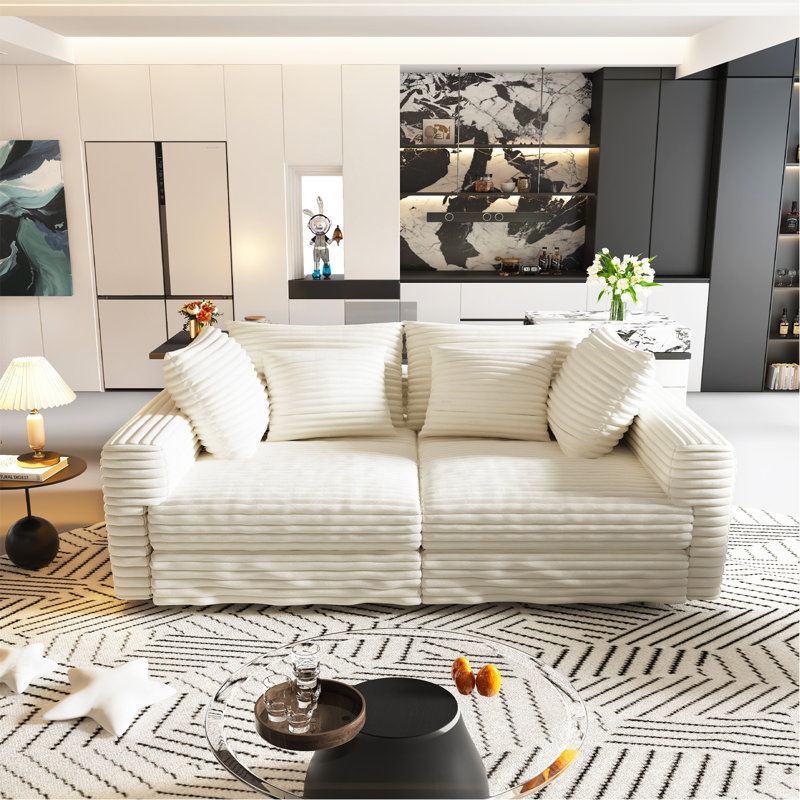 Canapé 102,4 po en velours côtelé 102,4 po, canapé-lit rembourré confortable et moderne, sièges profonds avec coussins moelleux, canapé-lit convertible à siège profond pour la chambre à coucher du salon