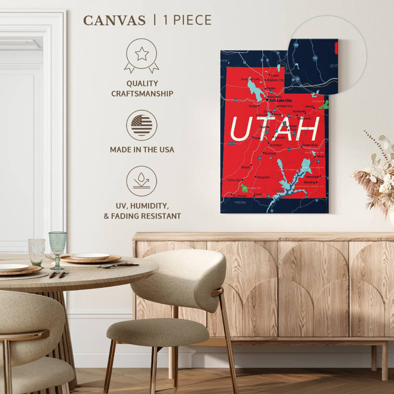 Aliaz Detailed Utah Map, 24" H x 16" W
