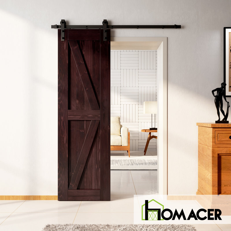 Homacer 84'' Red Mahogany Solid Wood Barn Door
