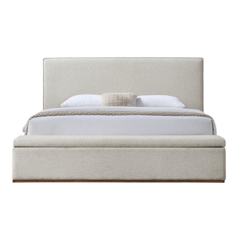 Lit Boxer en lin beige avec rangement Boxter, Grand