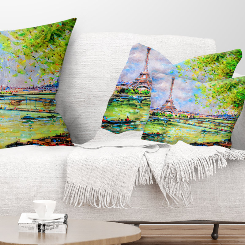 Imprimé d'une peinture colorée d'un coussin Eiffel, Rectangulaire, 12 po x 20 po