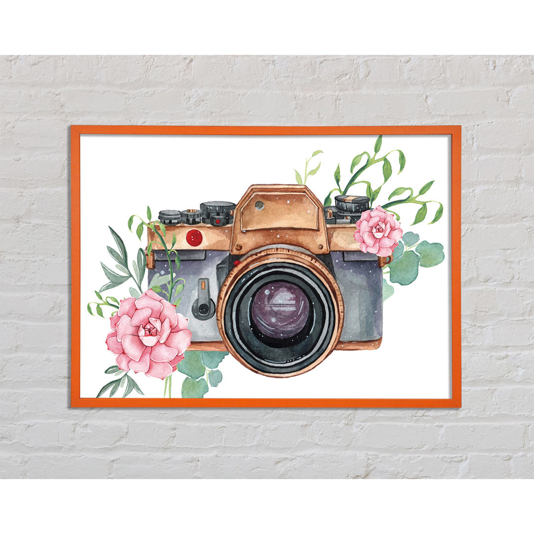 Vintage Camera Floral - Einzelner Bilderrahmen Kunstdrucke