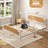 Platform Bed Frame with Natural Rattan Headboard and Footboard, Bohemian and Mid Century Style-710465277-710465276