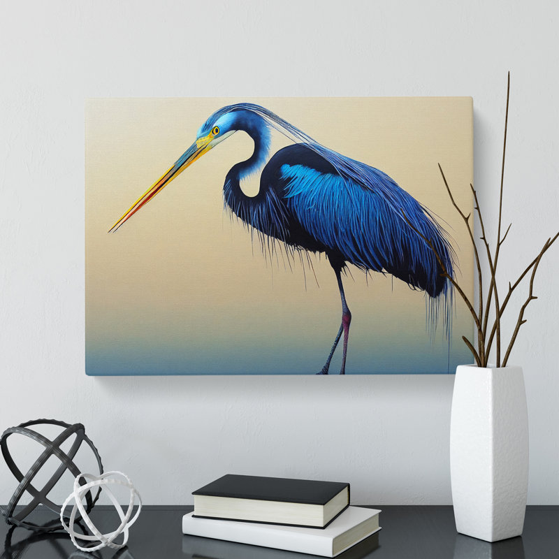 Magnetic Heron Bird - Wrapped Canvas Print