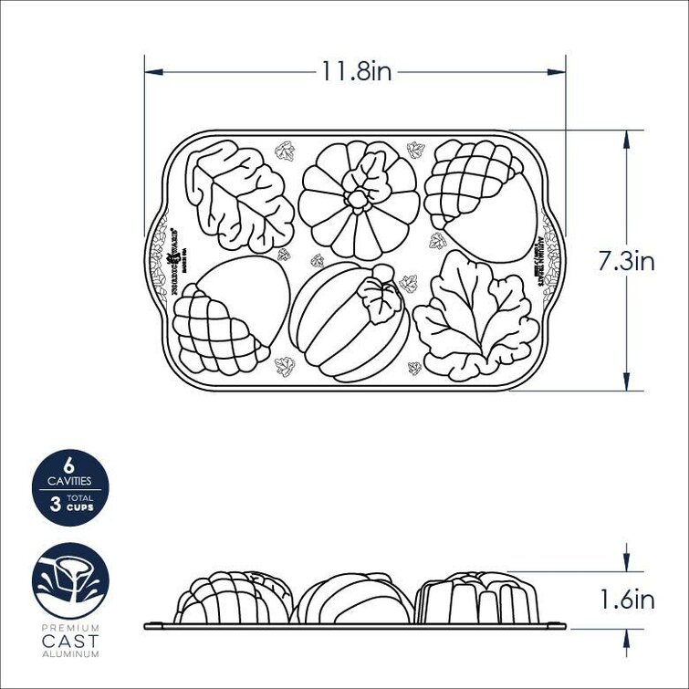 Nordic Ware Nonstick Cast Aluminum Pumpkin Cakelet, 12-Well