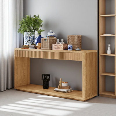 60" Modern 2-Drawer Fluted Console Table Sofa Table Behind Couch Table For Living Room, Hallway, Entryway