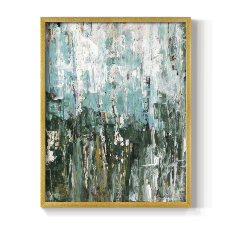 «Abstract Turquoise Forest II», reproduction encadrée - bois massif, H 21 po x l 17 po, Cadre doré