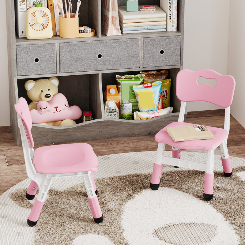 Adjustable Kids Chairs Set of 2, 3 Height Levels, Durable Plastic Ergonomic Toddler Chairs Ages 2-8, Indoor/Outdoor for Home, Study, Nursery, Daycare