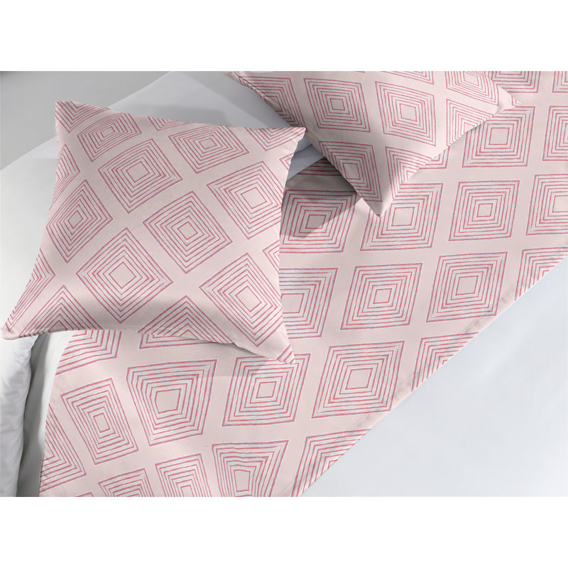 Ambesonne Geometric Bed Runner Set Square Pattern Abstract Rose Pastel Pink, King