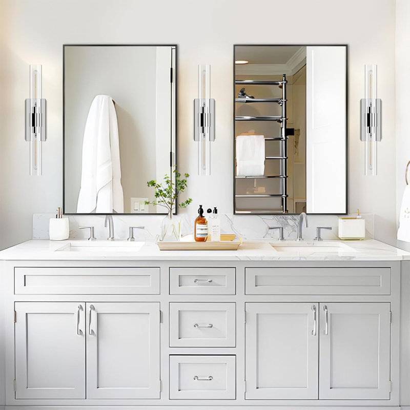 Mailus Wall Sconces, 22.8" Industrial-Chic Dual Glass Cylinder Wall Sconce(Set of 2), Nickel