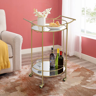 Ciar Round Mirrored Shelves Metal Bar Cart