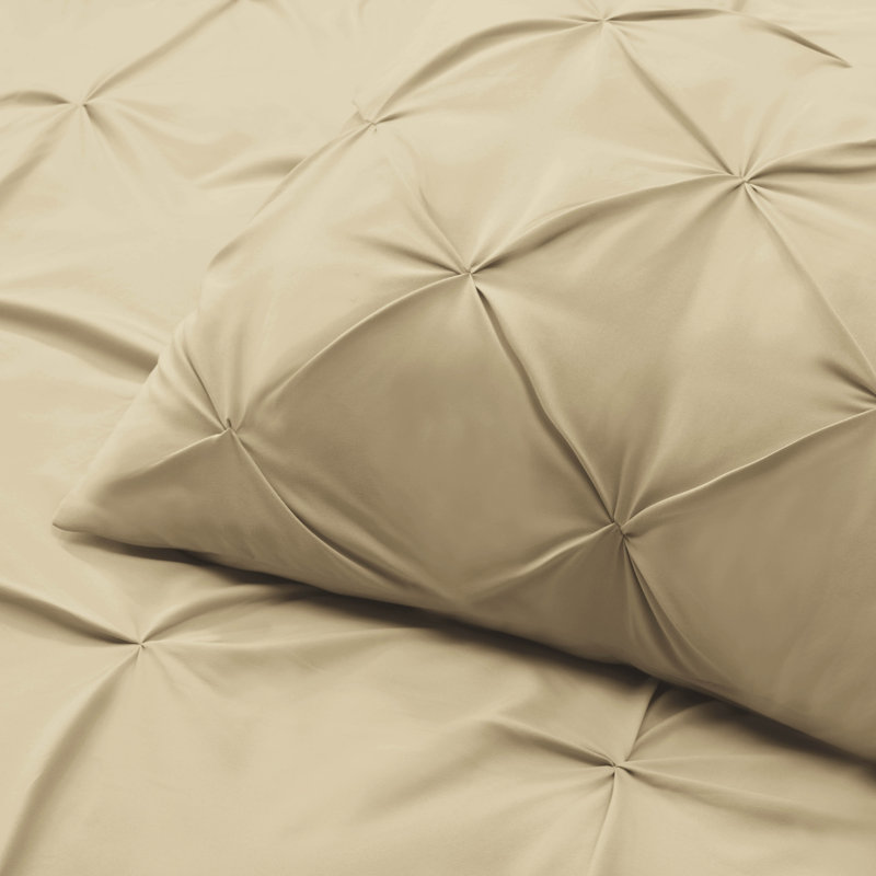 Ensemble de housse de couette plissÃ©e en tissu doublement brossÃ©, Beige-crème