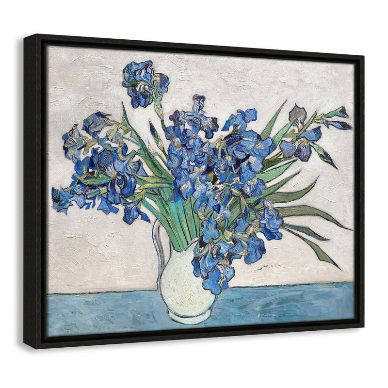 Imprimé iris bleu par Vincent Van Gogh, Cadre flottant espresso, Pas de tapis, H 21,5 po x l 17,5 po