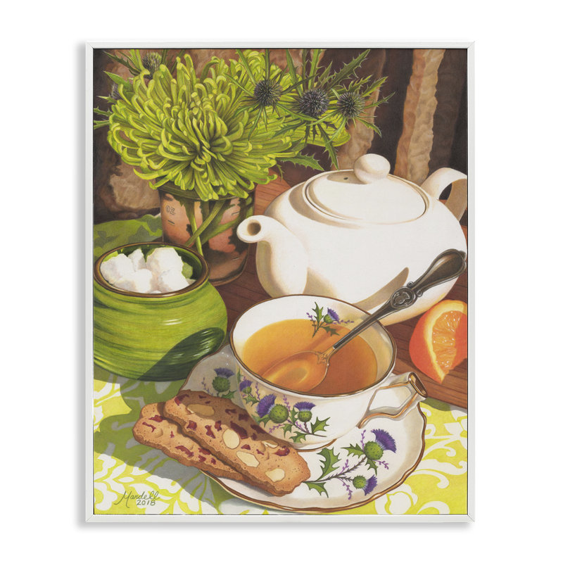 Thé et biscuits par Mardell Schuster, Estampe numérique encadrée blanc bord de mer, H 20 po x l 16 po