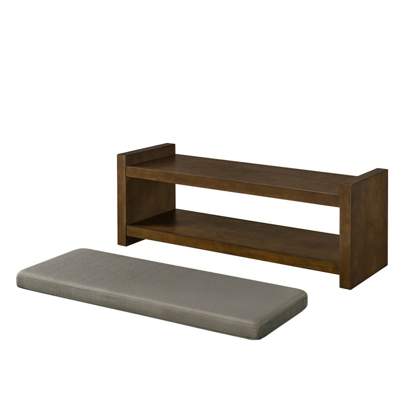 47" Accent Bench with Lower Shelf Shoe Rack, Padded Seating Bench for Living Room, Modern Compact Bed End Bench with Storage for Bedroom Seating, Removable Cushion,  47"W-Granite