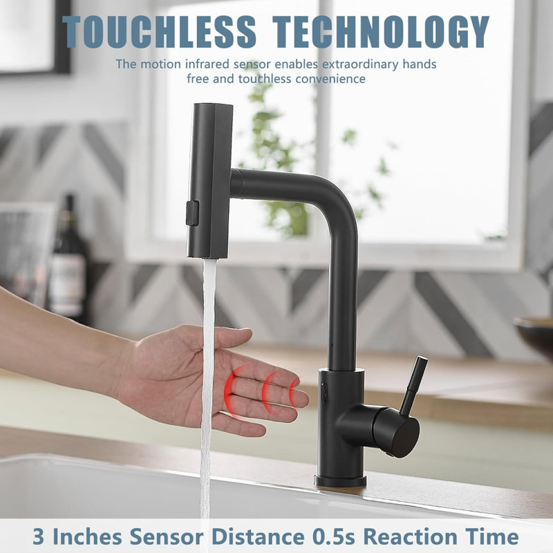 Robinet de cuisine à cascade Touchless, Noir mat