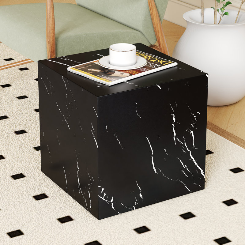 Javanie 15.75-Inch Modern Square Cube End Table for Small Spaces, 15.75" H x 15.75" W x 15.75" D, Black Marble
