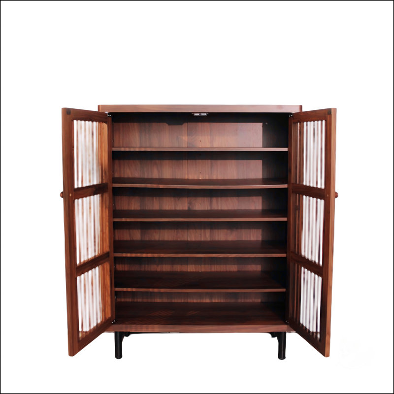Range-chaussures avec portes à volets, organisateur de hall d'entrée à 7 niveaux avec tablettes réglables, support moderne en bois pour couloir et garde-robe