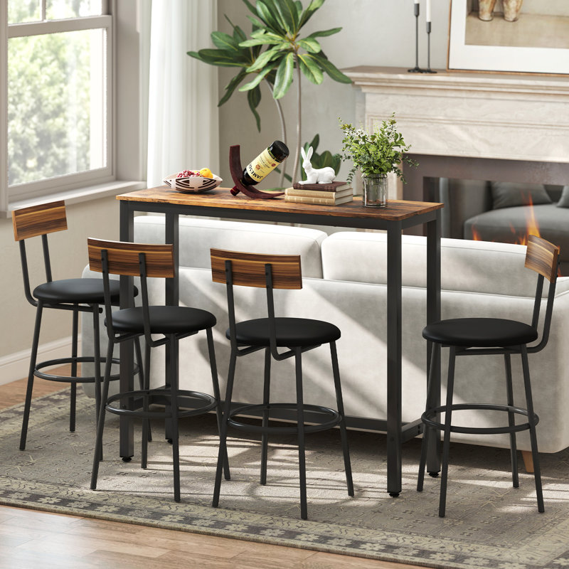 Fiedling Rectangular Bar Table Adjustable Footpads Wood Effect, Rustic Brown