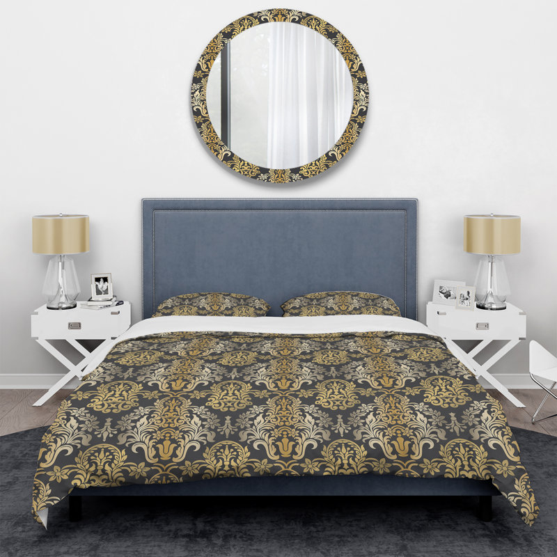 Damas doré - ensemble de housse de couette abstrait - microfibre de polyester