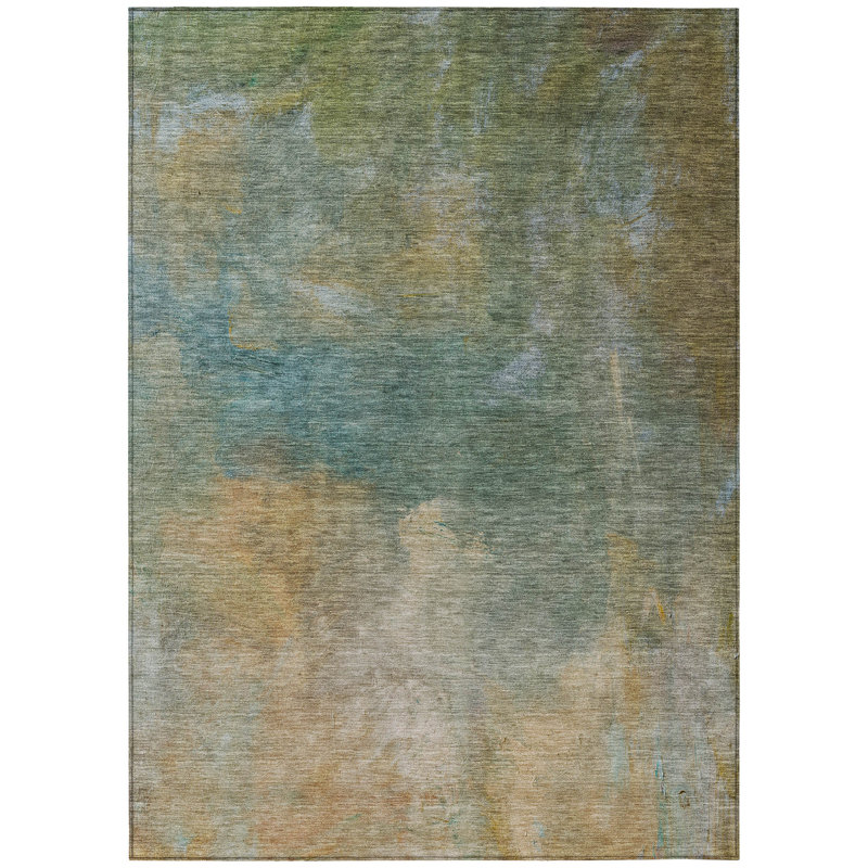 Raffira Green Washable Indoor-Outdoor Rug - , 3' x 5'