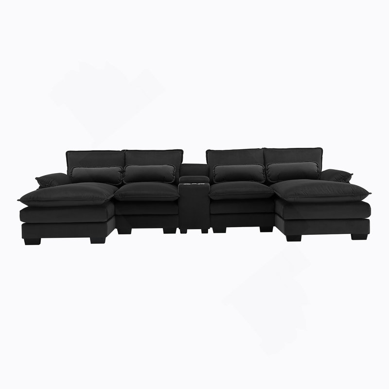 123*55" Modern U-Shaped Sofa With Console,Cupholders