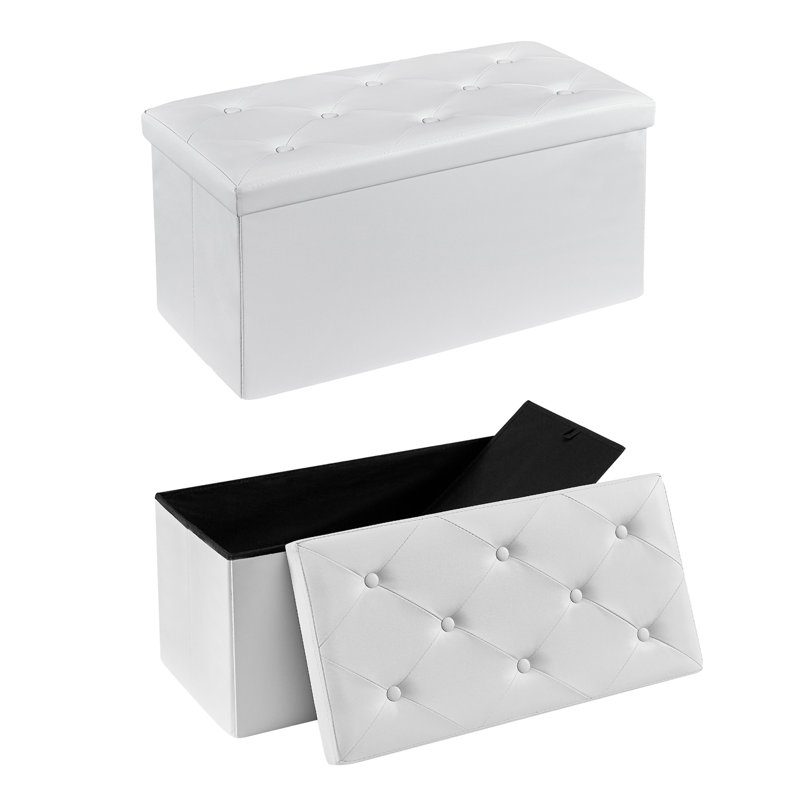Repose-pieds de rangement capitonné en similicuir de 30 po Markeitha, Similicuir blanc