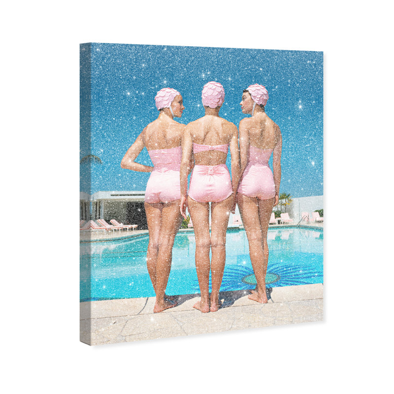 Pool Edge Canvas Fashion Print by Oliver Gal, Black Frame, 16 x 20, 21"H x 25"W, Gold Floater Frame