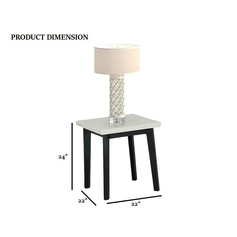 Ensemble de 3 tables de style contemporain 1 table basse triangulaire 2 tables de bout carrées avec plateau supérieur en marbre et rangement ouvert au fini noir et blanc