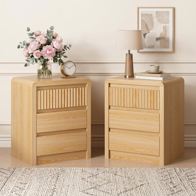 19.7"W Fluted Nightstand Set with 3 Drawers for Bedroom, End Side Table for Living Room