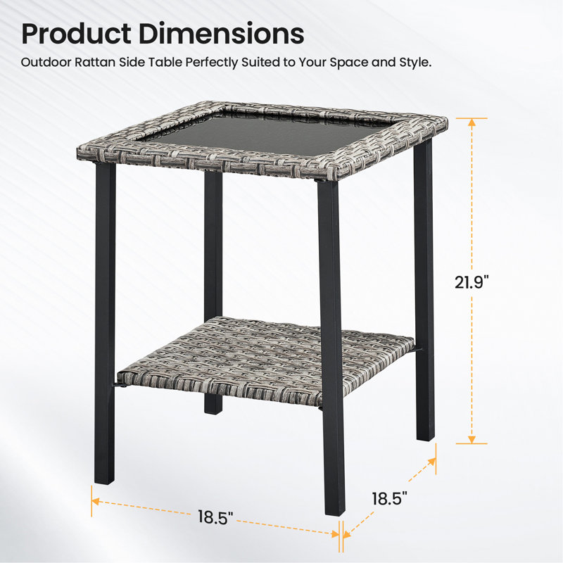 Outdoor Wicker Side Table, All Weather Rattan Small Patio Table Square End Table For Pool Balcony Deck Porch Lawn Backyard