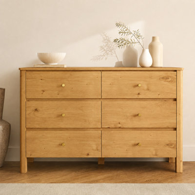Fluted 6-Drawer Dresser 49.6'' Wide Wood Chest With Metal Handle