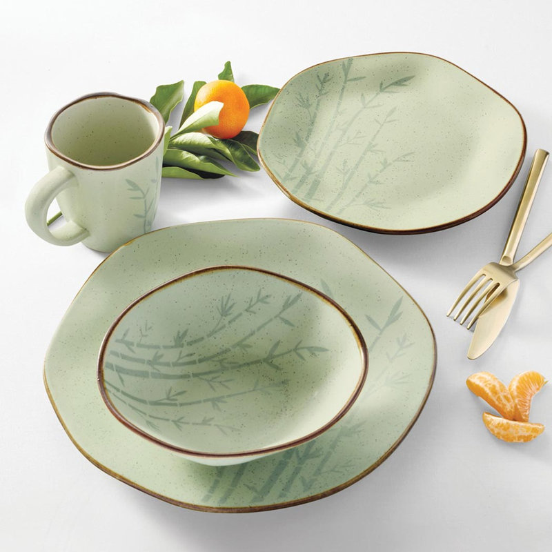 Matte Porcelain Bamboo Design 16-Piece Dinnerware Set, Service for 4