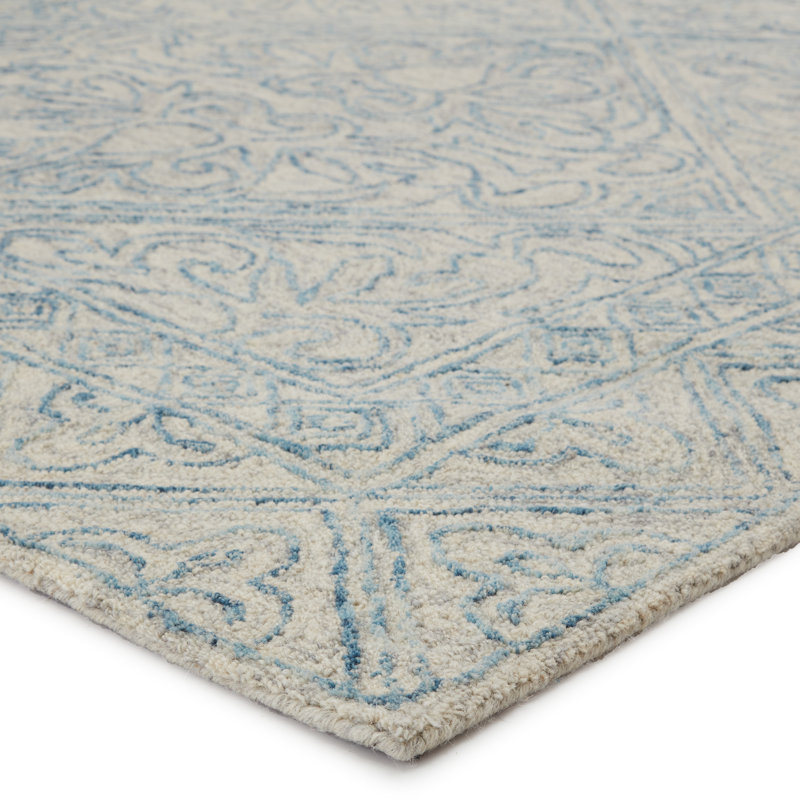 Tapis bleu / beige en laine touffeté à la main Brandon, Rectangle 12 pi x 15 pi