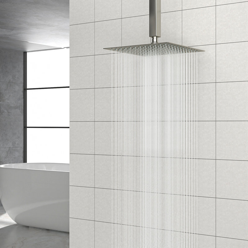 Pomme de douche à pluie carrée 10 po, fixation murale / plafond, Nickel brossé