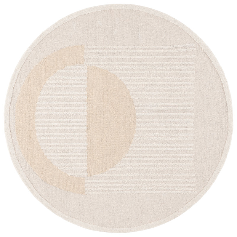 Kuala Rodeo Drive Hand Tufted Wool/Cotton Abstract Rug in Beige/Ivory, Round 6'